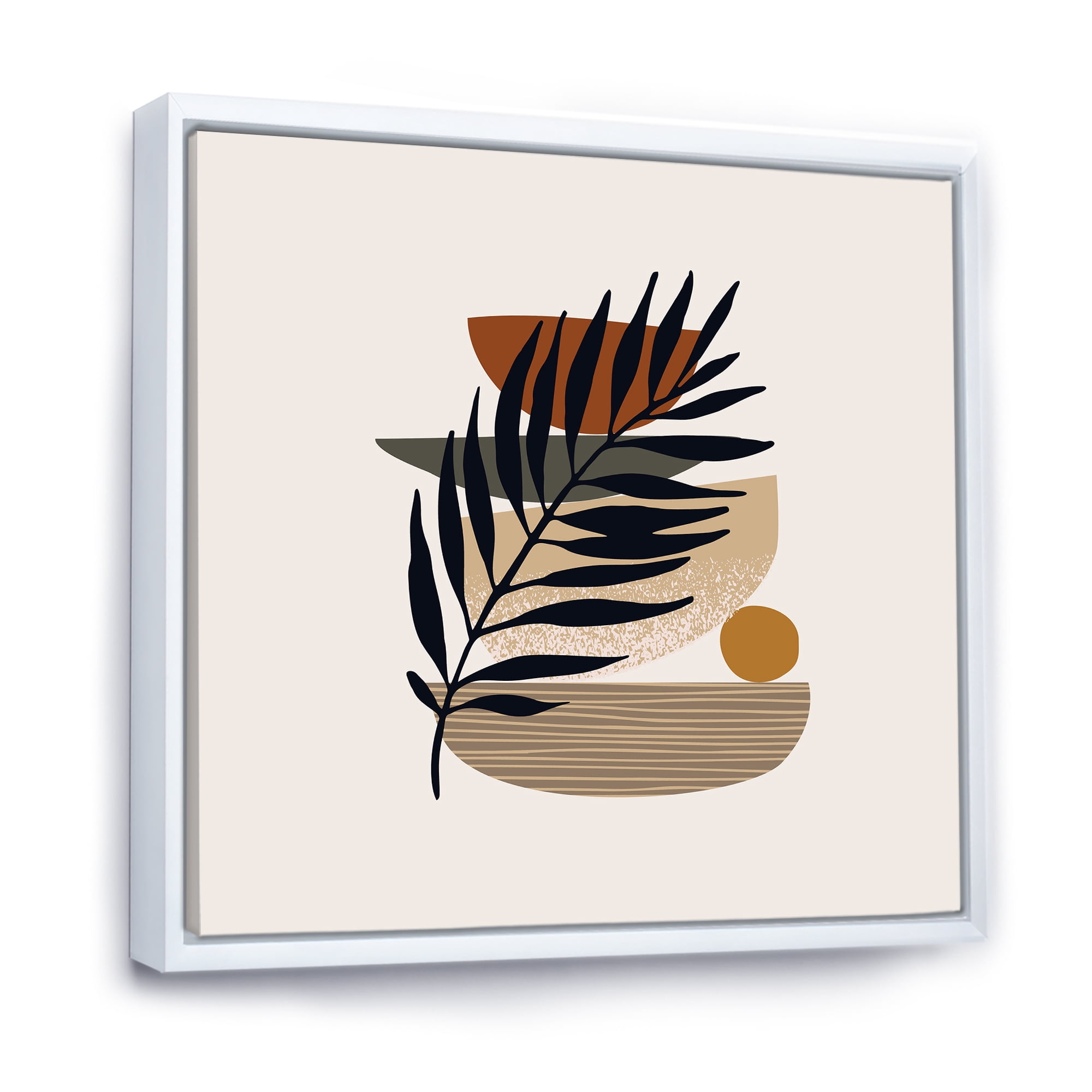 Designart 'Shapes and Tropical Leaf Silhouettes IV' Modern Framed Canvas Wall Art Print