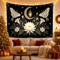 thumbnail image 3 of White Lotus and Crescent Moon with Moths Against Black Stars, Mystical Celestial for Dark Aesthetic Lovers, Botanical Wall Art, Halloween Gift, Tapestry Wall Hanging for Bedroom and Dorm, 3 of 7