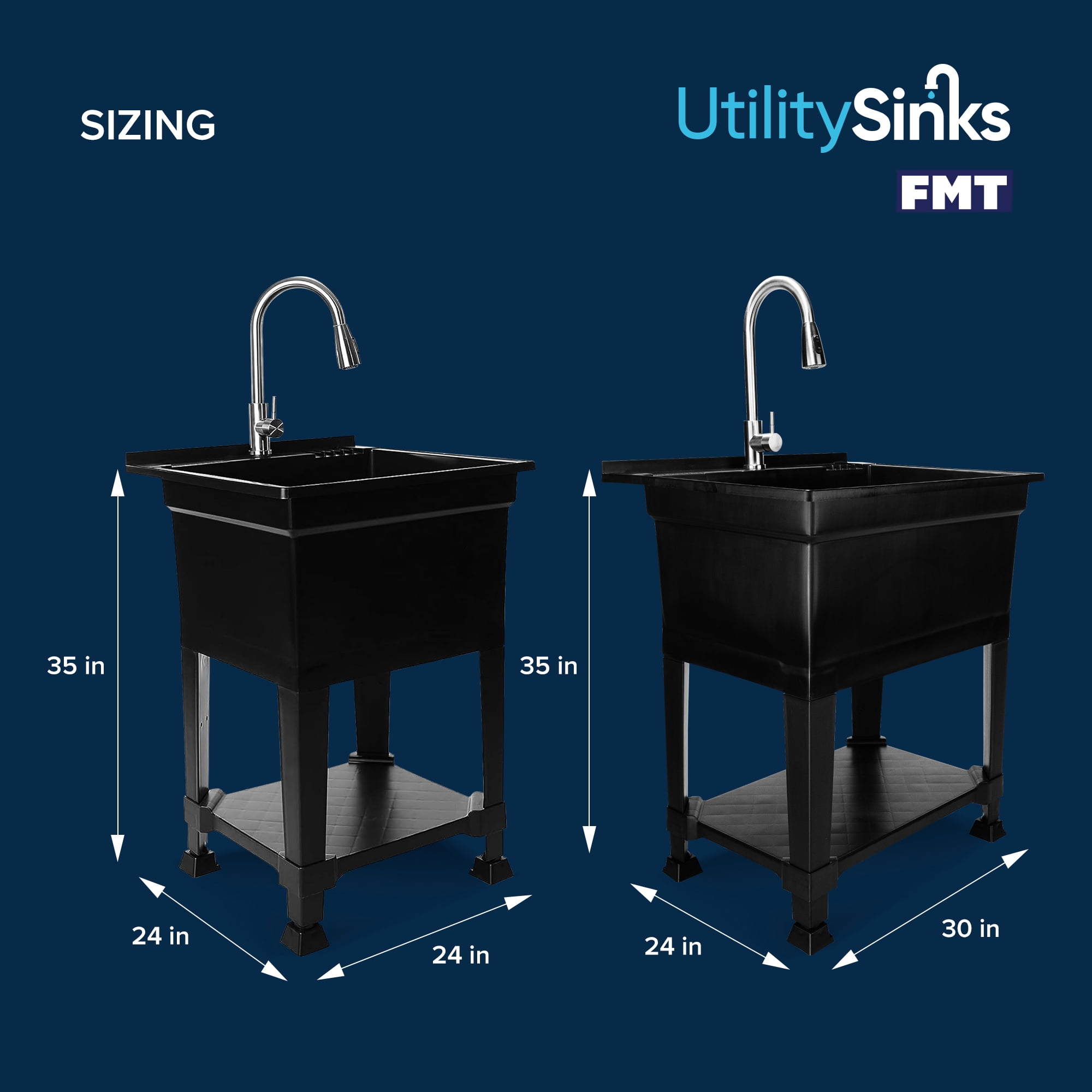 Utility Sink Heavy Duty Freestanding Utility Tub Sink, 30 x 24 Inches, Black