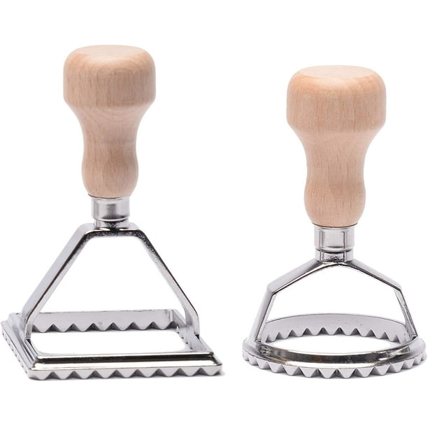 Ravioli Stamp Maker Cutter with Roller Wheel Set, Mold with Wooden