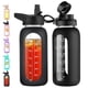 thumbnail image 1 of Botella de agua CIVAGO de vidrio de 950 ml con pajita, asa y 2 tapas, color negro, 1 of 7