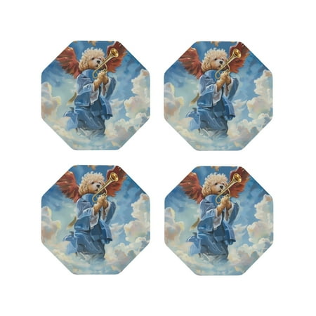 

Fuzoiu Dog Angel Ascension Print Leather Coasters Set Drink Coasters Set of 4 for Tabletop Protection Durable PVC Coasters Home Décor and Housewarming Gift-Octagon