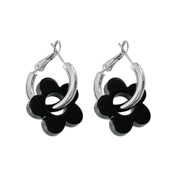SIEYIO Stainless Steel Small Hoop Earrings Circle Earrings Black Flower Earrings Piercing Jewelry Women Jewelry Accessories