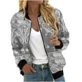 thumbnail image 3 of YUGYXL Womens Casual Zip Jackets Trendy Print Aztec Bomber Jacket Lightweight Plus Size Streetwear Windbreaker Loose Fit Stand Collar Varsity Jacket Gift for Family, 3 of 6