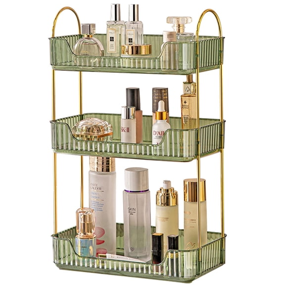 Organizador de mostrador de baño Shuang Qing de plástico verde de 3 niveles