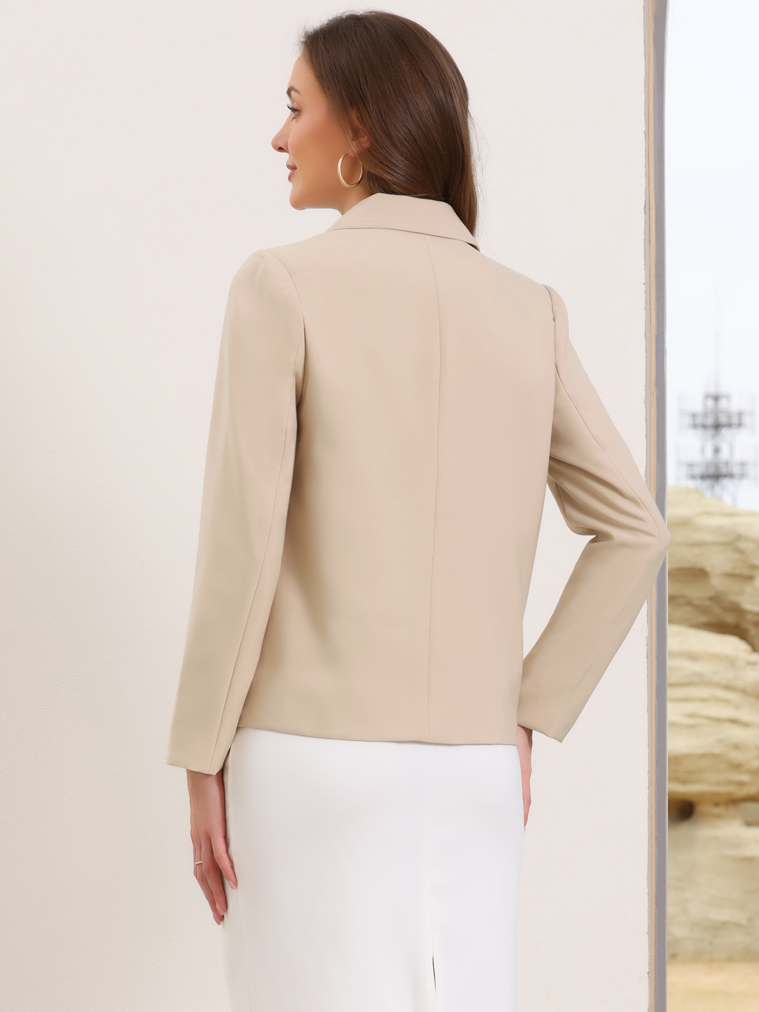 DARING DIVA Women's Double Breasted Long Sleeve Work Jacket Office Suit S Beige