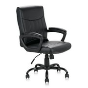 CLATINA Mid Back Leather Office Executive Chair with Lumbar Support and Padded Armrestes Swivel Adjustable Ergonomic Design for Home Computer Desk Black 1 Pack