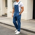 thumbnail image 7 of Atkumj Denim Overalls for Men with Pockets Comfortable Elastic Waistband Straight Leg Lightweight Overalls Vintage Wash Solid Color Men Baggy Jeans for Daily Walking S, 7 of 7