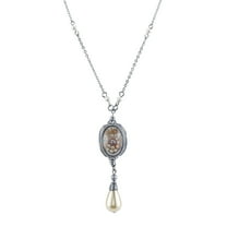 1928 Jewelry Women's Antiqued Pewter Faux Pearl Drop Spinner Pendant Necklace 30 Inches