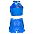 thumbnail image 2 of TTAO Girl's Street Dancing Outfits Sparkle Crop Top with Shorts Hip Hop Jazz Dance Clothes Cheerleading Uniform Blue 10, 2 of 7