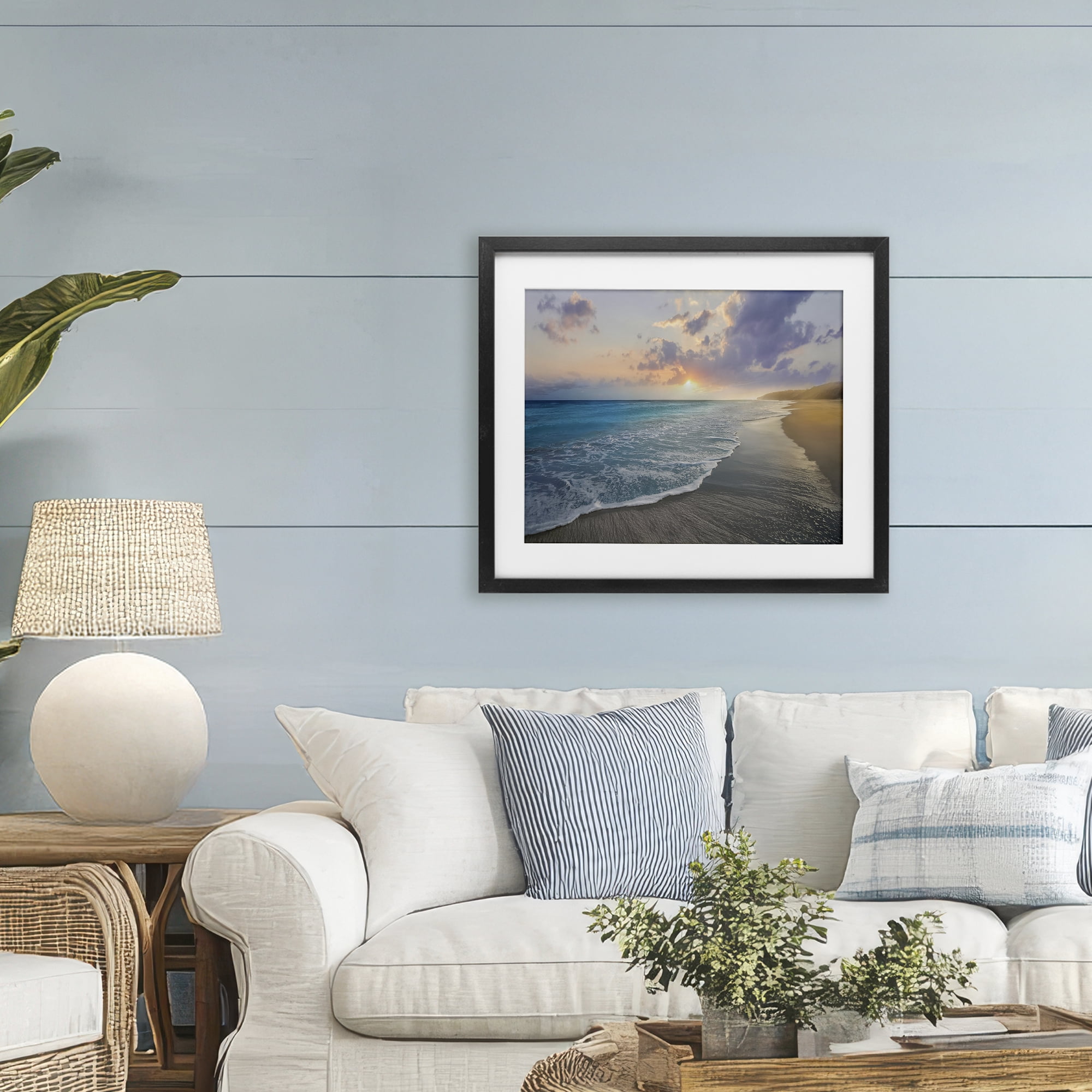 Stupell Industries Sunset over Tranquil Coast Black Framed Print Under Glass, design by Mike Calascibetta
