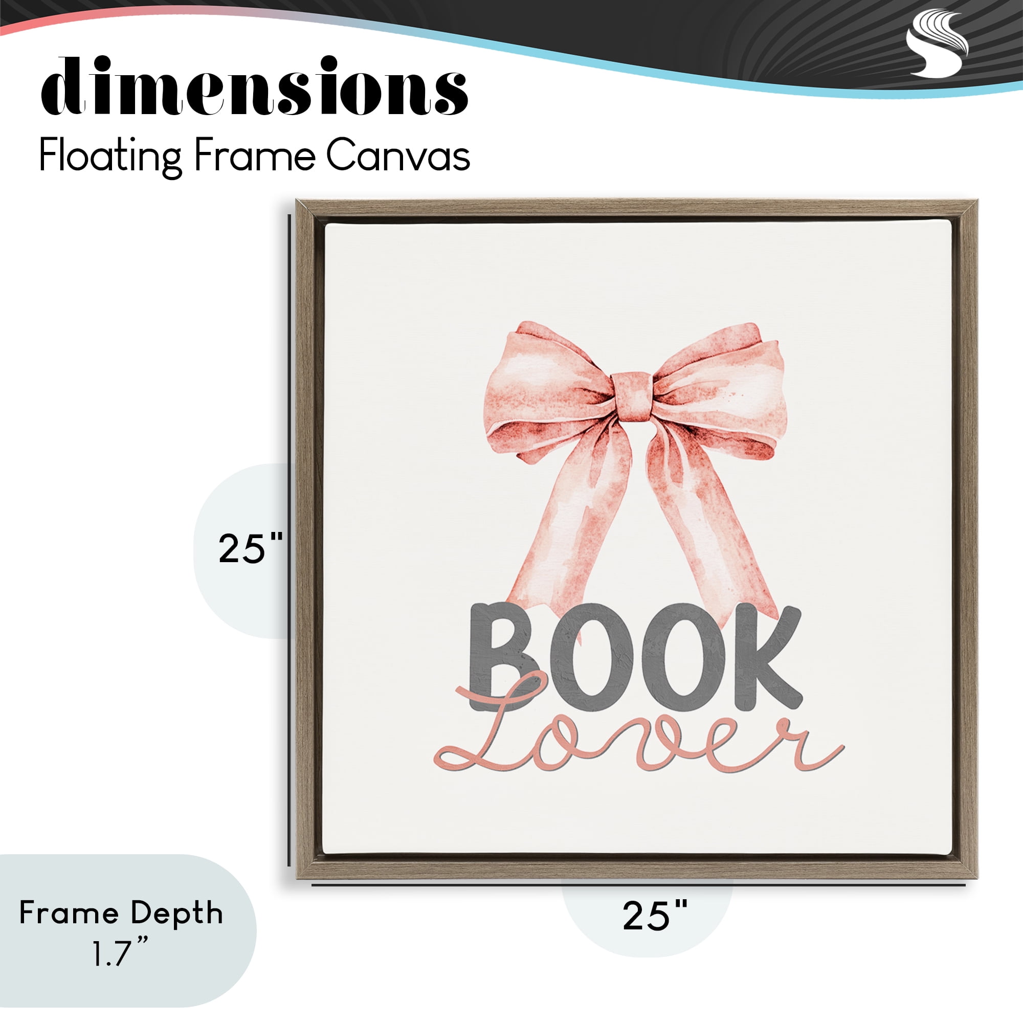 Stupell Industries Book Lover Pink Bow Brown Framed Floater Canvas Wall Art, design by Kim Allen