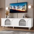 thumbnail image 2 of Atumon Living Room TV Stand, TV Console with 4 Arch Fluted Glass Doors, Modern Entertainment Center, Wood TV Cabinet, TV Stand Furniture for Living Room Bedroom, 69.6"L x 15.7"W x 21.8"H, White, 2 of 10