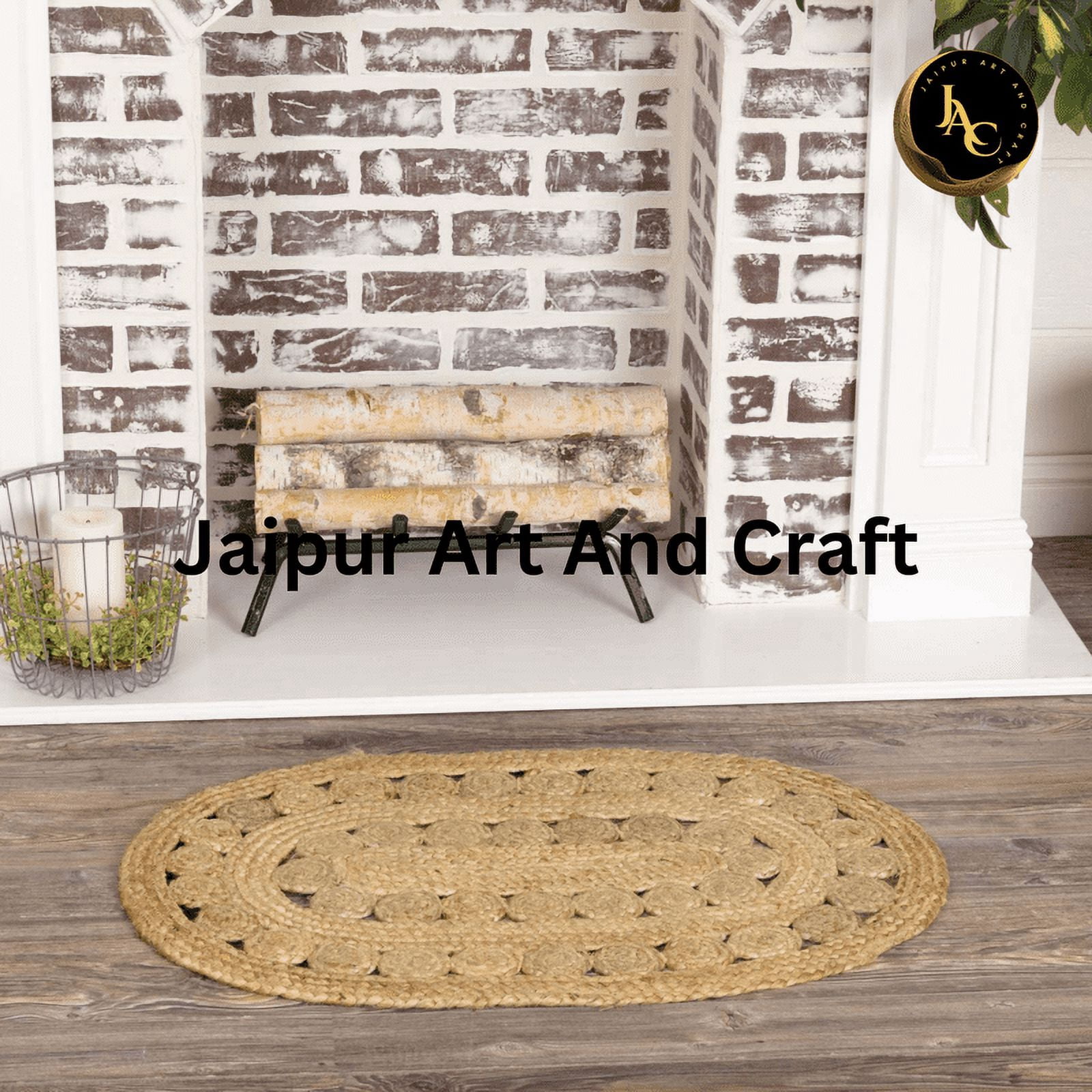 Jaipur Art And Craft Natural Jute Area Rug Oval Shape Hand Braided Rustic Look Carpet Rug Size - (7x9 Sq Feet), (84x108 Inches), (210x270 CM)
