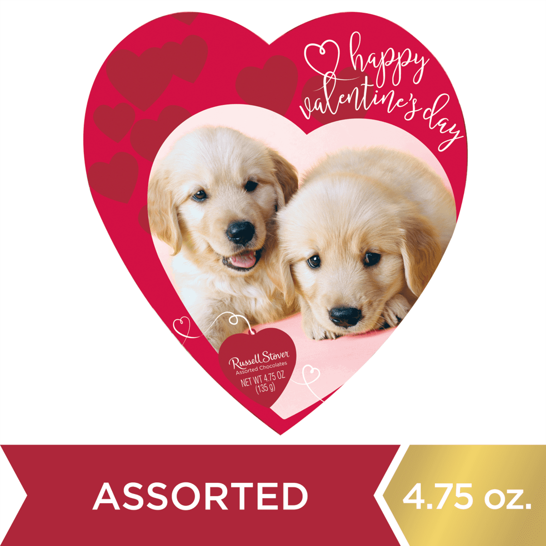 Russell Stover Valentine's Day Puppy Heart Assorted Milk & Dark Chocolate Gift Box, 3.1 oz. (5 Pieces)