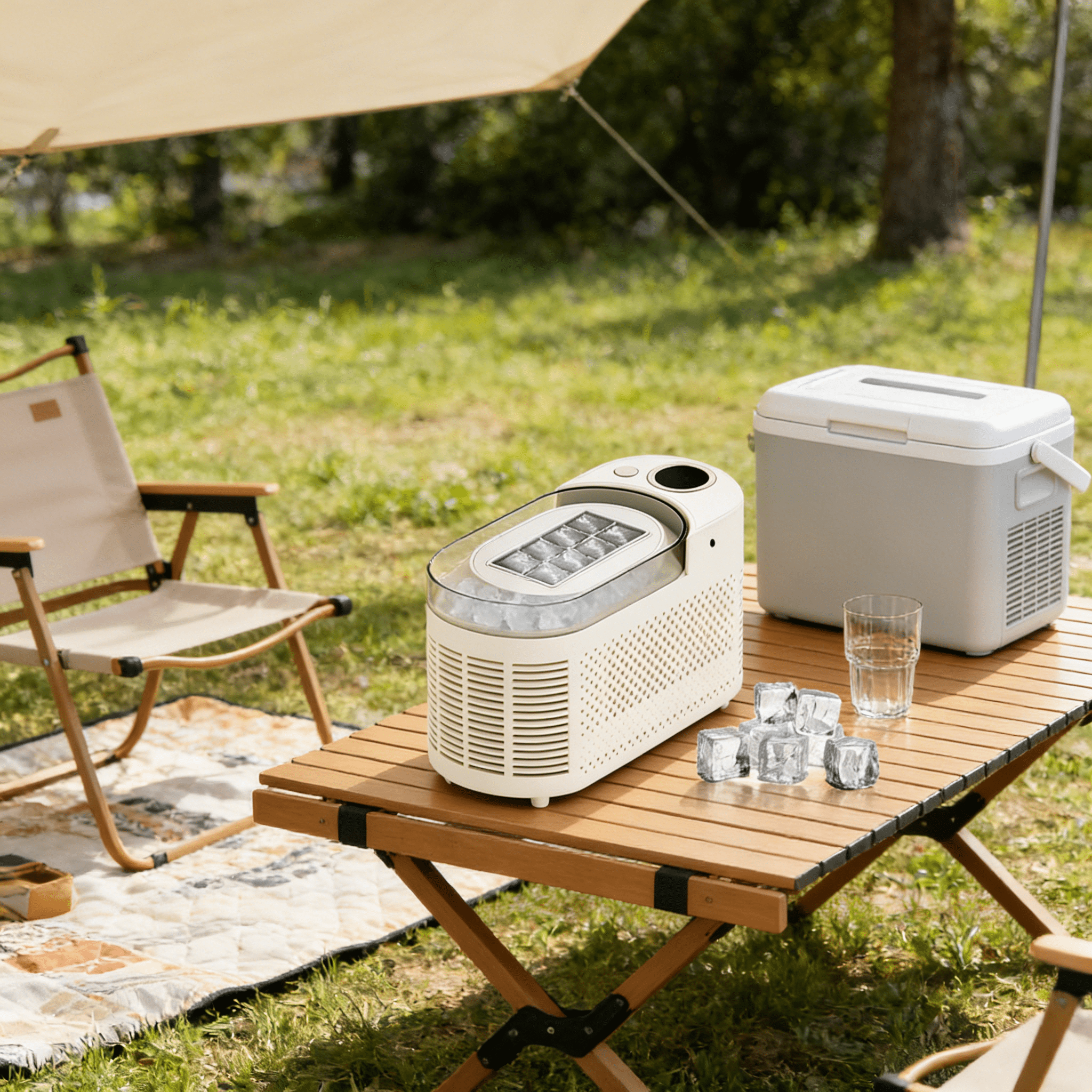 HIBIBUD 2026 New Portable Countertop Ice Maker Machine with Ice Tongs,8 Cubes in 10 Mins,Compact Mini Ice Maker for Home/Camping/Office Bar/Party/Car