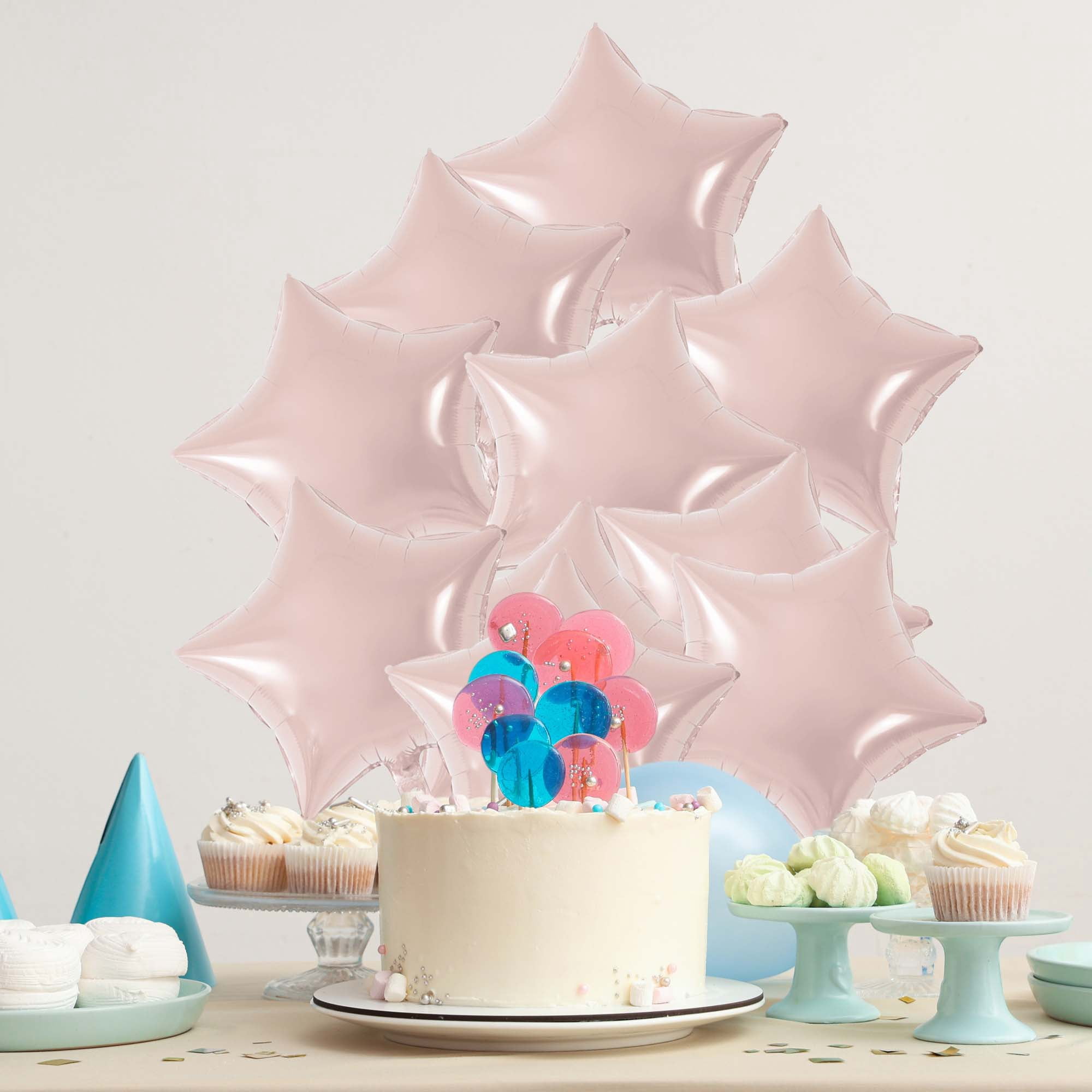 Unique Bargains 10Pcs Helium Balloons with Ribbon Star Pattern Light Pink