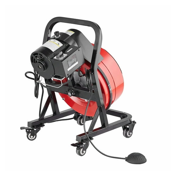 Drain Cleaner Machine 50FT x 1/2 Inch, Manual Feed Snake Auger with Wheels, Sewer Snake for Clogged Drains, Professional Plumbing Tool for Sink, Toilet, Floor Drain