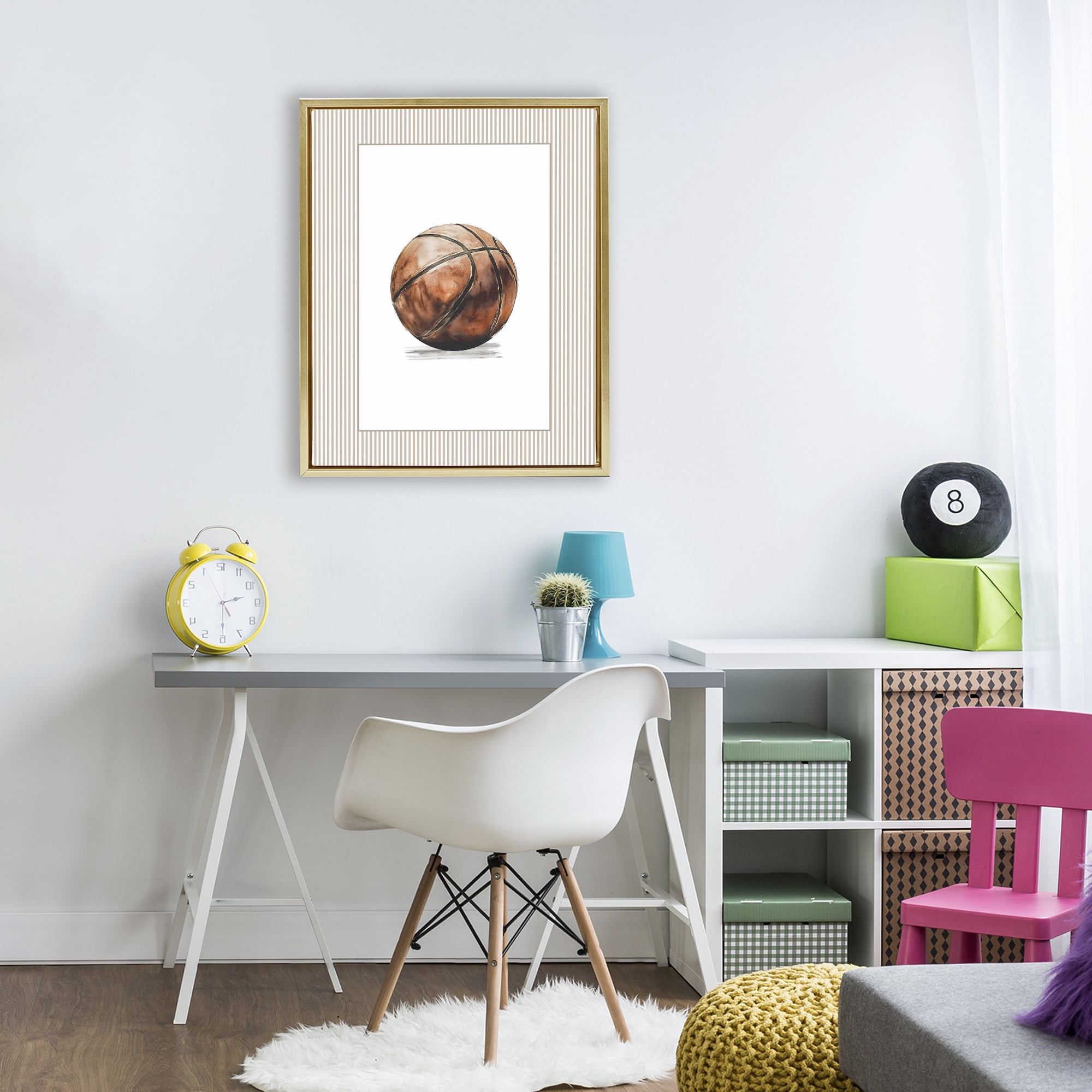 Stupell Industries Vintage Sports Basketball Gold Framed Floater Canvas Wall Art, design by Christine Simpson Art