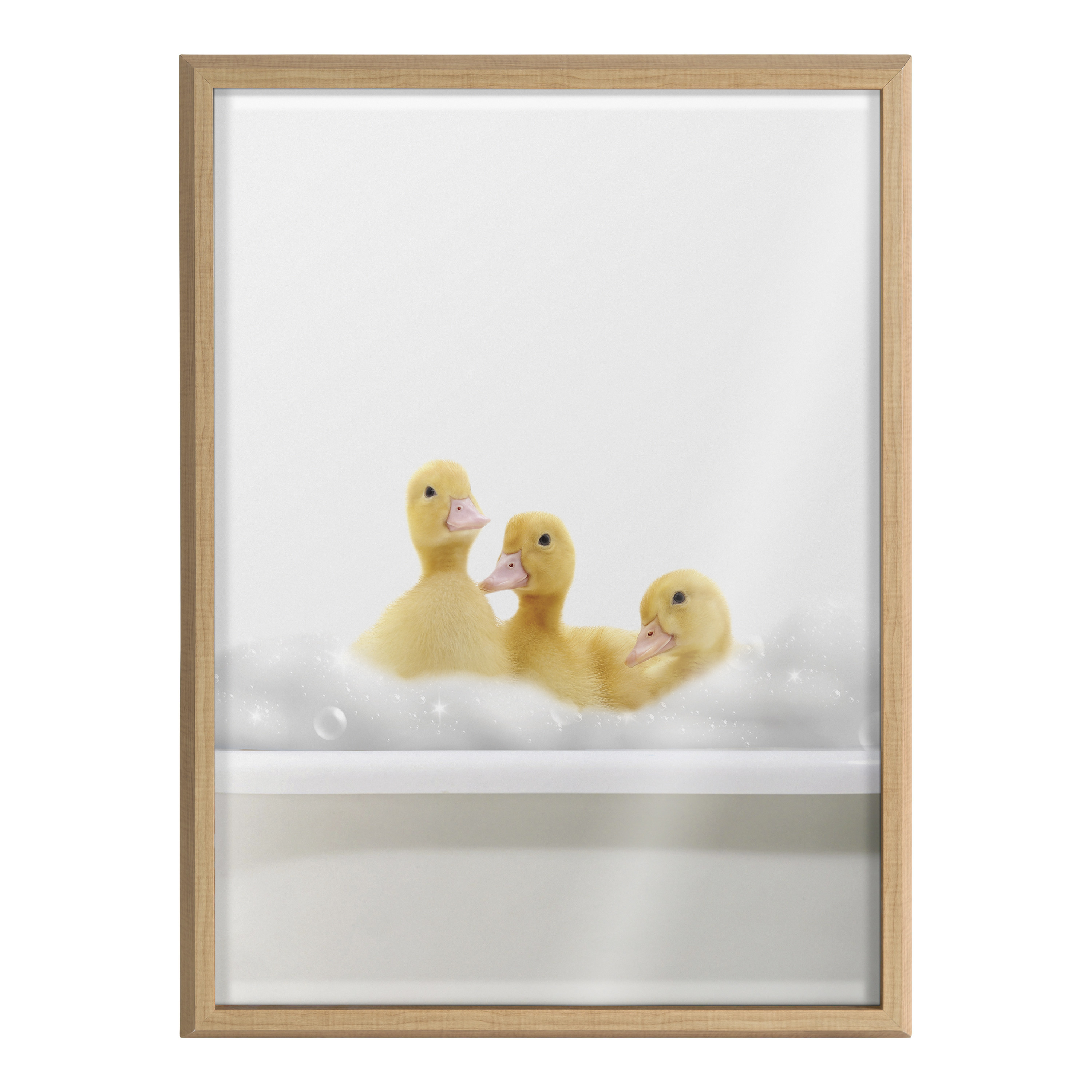 Kate and Laurel Blake Bathroom Bubble Bath 3 Ducks Framed Printed Glass Wall Art by The Creative Bunch Studio, 18x24 Natural, Adorable Baby Animal Art for Wall