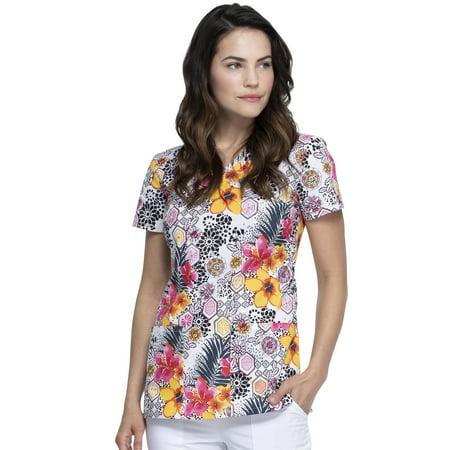 

Dickies EDS Medical Scrubs Top for Women V-Neck DK708 XS Leopard Jungle