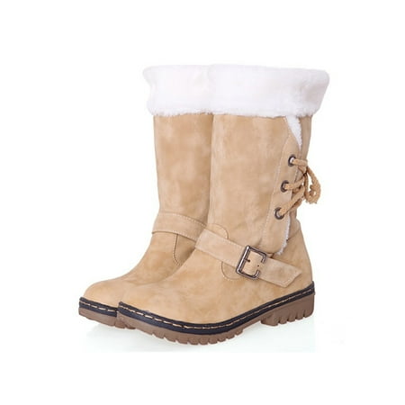 

UKAP Women Chunky Winter Warm Mid Calf Snow Boots Yellow 8.5