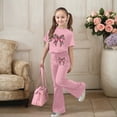 thumbnail image 2 of CUZIBR Girls Outfits Letter Print Crewneck Short Sleeve Stylish Casual Top Flared Pants Comfy Daily Wear For Toddler Kid Autumn Fashion Clothes Sets,Light Pink-4,12-13 Years, 2 of 5