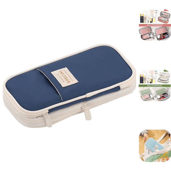 1 Pack Cute Pencil Case,Large Capacity Aesthetic Pen Pouch, Colored Large Pencil Bag with Zipper, Kawaii Stationery Storage and Organizer, School Supplies for Teen and Adult Girls Navy
