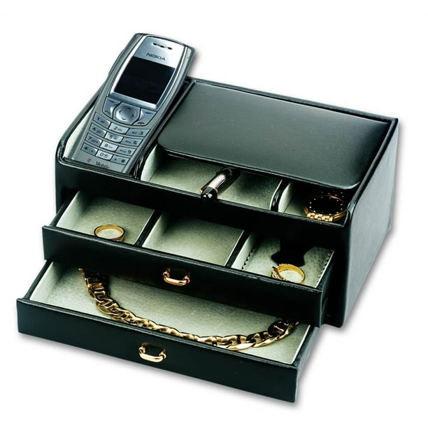 Leather Dresser Valet W 2 Drawers Black Leather Dresser Valet W 2 Drawers Black