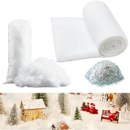 Christmas Snow Blanket Roll Fake Snow, Soft Thick Artificial Snow Sheets, Twinkle Snow Glitter & Cotton Fabric Under The Xmas Tree for Holiday Decor & Winter Displays Xmas Table Decorations (3 x 8Ft)