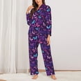 thumbnail image 2 of Picia Bright Purple Butterflies Pattern Women’s Long-Sleeve Sleepwear Set - Soft 2-Piece Loungewear with Pockets, Comfy PJs for Relaxing Nights-XX-Large, 2 of 7