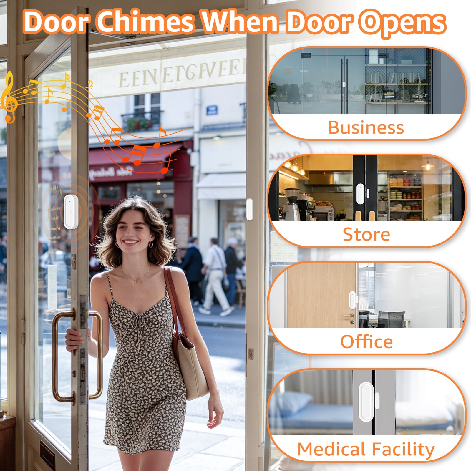 GREENCYCLE Doors Chime for Business When Enter, Doors Sensor with Chime, Wireless door bell for Home with LED Indicators 600 Ft Long Range, 48 Chimes, 5 Volume Levels, 2 Receiver and 4 Sensor