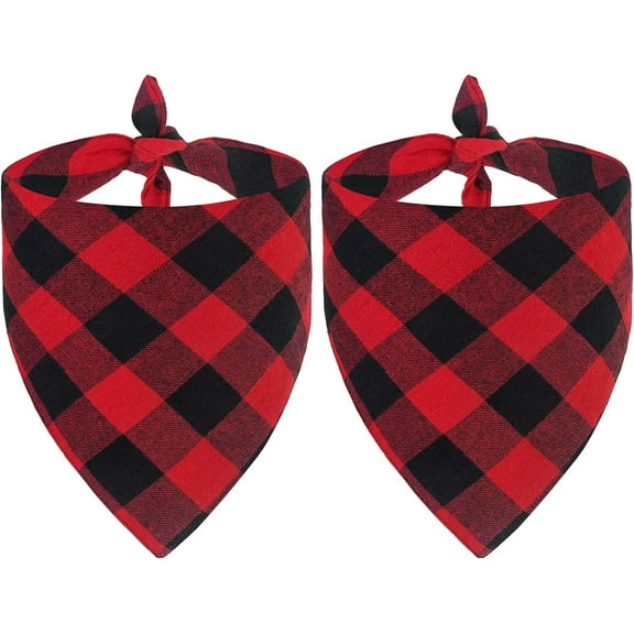 2 Pack Dog Christmas Bandanas, Classic Buffalo Red Plaid Pet Bandana Scarf Triangle Bibs Kerchief Pet Costume Outfit Accessories for Small Medium Large and Extra Large Dogs Cats Pets (X-Large)