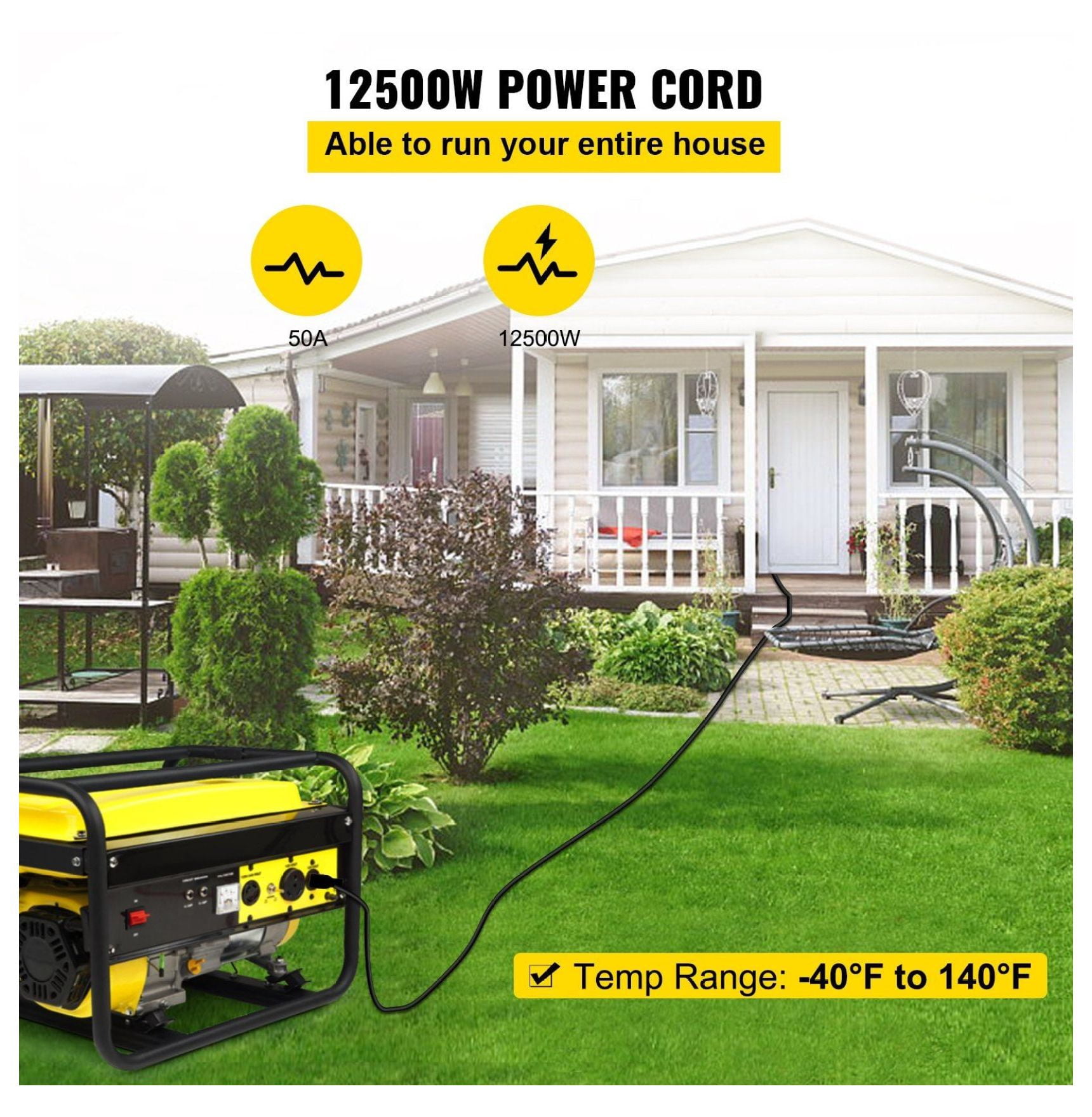 50 Amp Generator Extension Cord 15Ft 6 Gauge 4 Wire STW Generator Power Cord N14-50P to SS2-50R - 12500W RV Generator Cord for Camping & Emergency Power