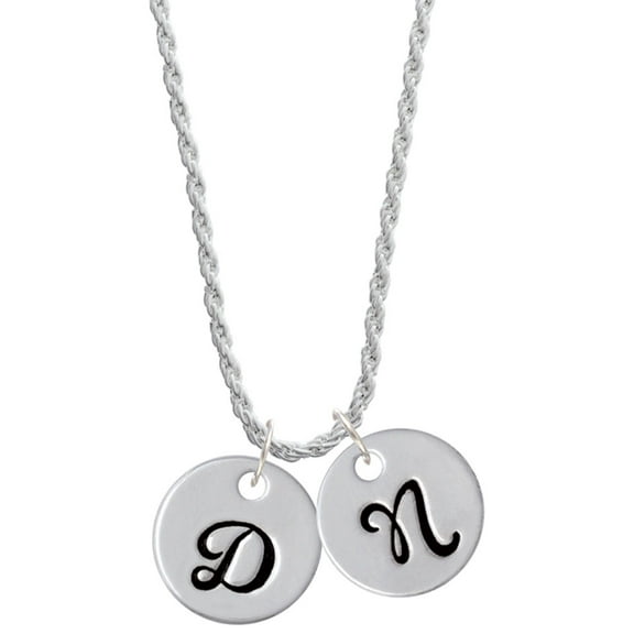 Delight Jewelry Silvertone Large Script Letter - D - 3/4'' Disc - Silvertone Script Initial Disc - N - Charm Necklace, 20" 3"