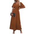 thumbnail image 3 of Women'S Summer Dresses Short Sleeve Maxi Dress Casual V Neck Flowy Sundress Caramel Color S, 3 of 9