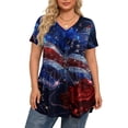 thumbnail image 5 of Dweltoz American 1776 2026 250th Usa Women Plus Size T-Shirt L-5xl V Neck Short Sleeve 4th Of July Tunics Tops Casual Loose Trendy Blouse,Blue 4XL, 5 of 6
