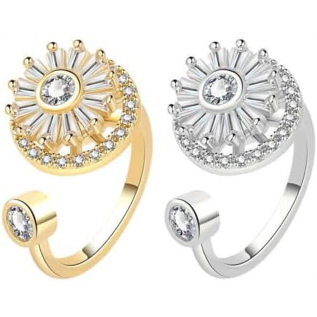 BEMS-2 piezas de anillos giratorios de cristal calmantes para la ansiedad, ajustables