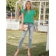 thumbnail image 5 of Blusa AURUZA elegante casual con cuello en V y volantes de manga corta para mujer, 5 of 6