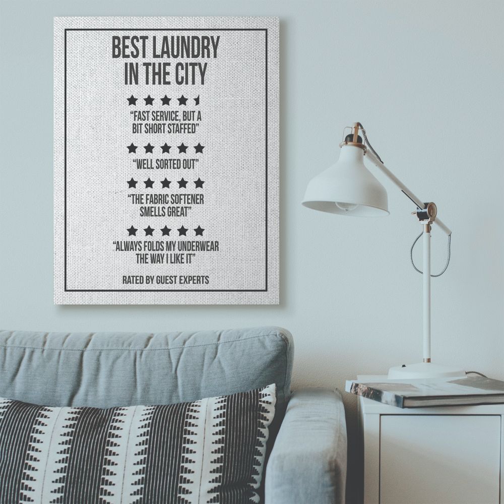 Stupell Industries Five Star Laundry Funny Word Black And White Design Super Canvas Wall Art by Daphne Polselli
