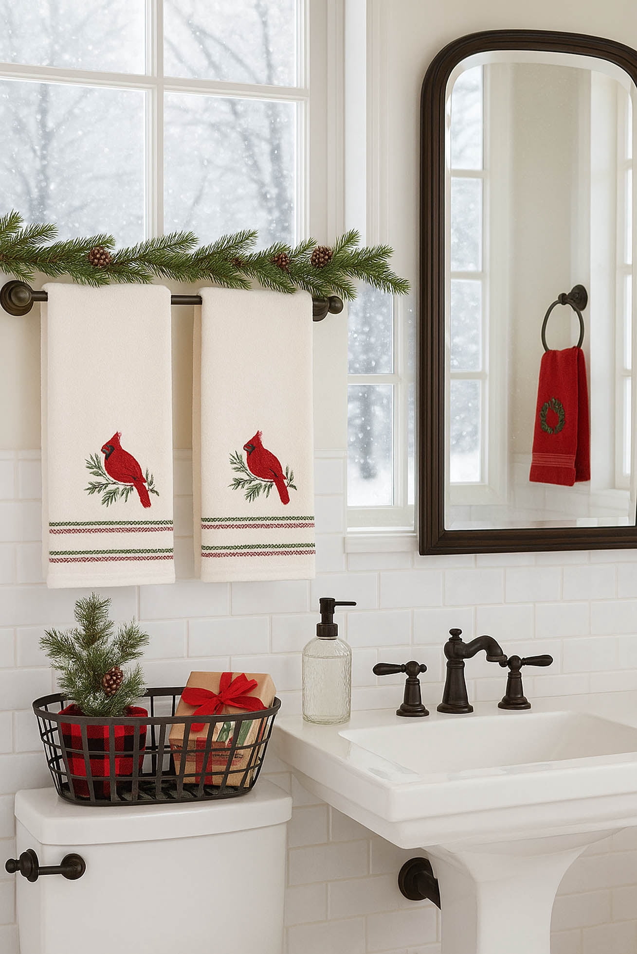 St Nicholas Cardinal Embroidered Hand Towels Set of 2 Off-White Cotton 16 x 25