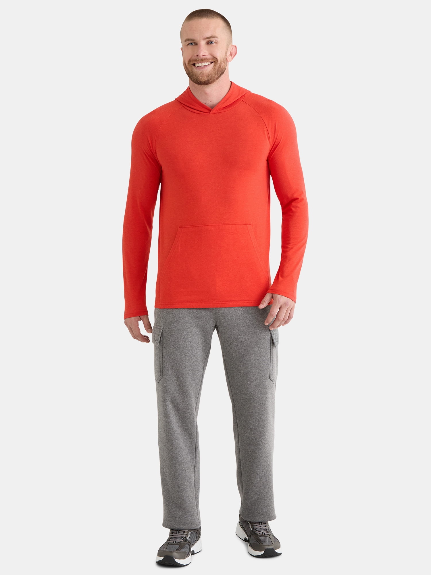 Athletic Works Men's Tri Blend Long Sleeve T-Shirt Hoodie, Sizes S-3XL
