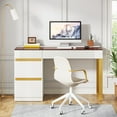 thumbnail image 3 of Tribesigns Modern Writing Desk Computer Desk with 4 Drawers, Makeup Vanity Desk with Visual Glass Top for Home Office, 3 of 9