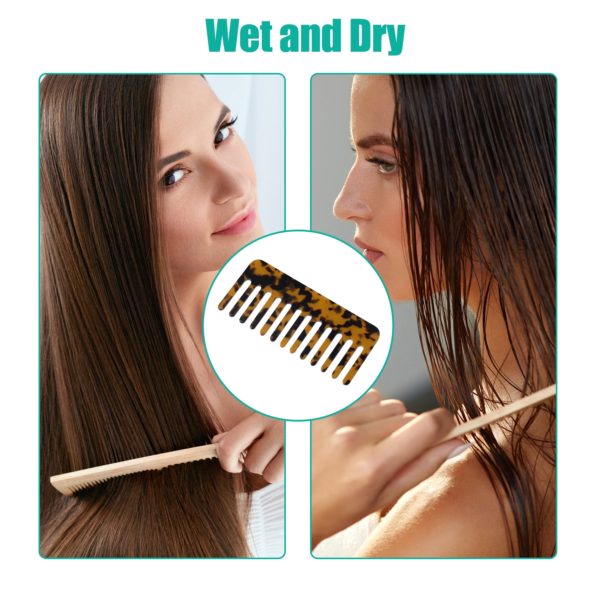 Unique Bargains 2 Pcs Hair Comb Wide Tooth Hair Care Detangling Comb Brown
