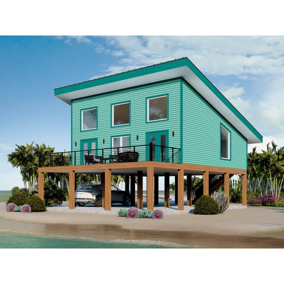 763-9271: Modern Contemporary 2 Bed, 1 Bath Luxury Home Plan, 1105 Sq Ft: Full Blueprints with License to Build by Home Plan Marketplace - Lesuto