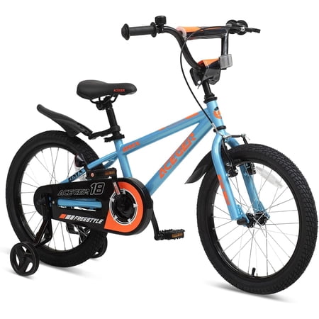 ACEGER MARCO 18 Inch Boys BMX Bike with Training Wheels for Ages 7-10, Blue