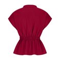 thumbnail image 4 of Women's Wrap Peplum Top Blouse Tie Waist Short Sleeve Solid Color Button Down V Neck Belted Summer Shirts T Shirts, 4 of 7