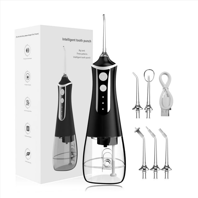 Irrigador bucal dental Water Flosser, 300 ml, 5 puntas de chorro, color rosa