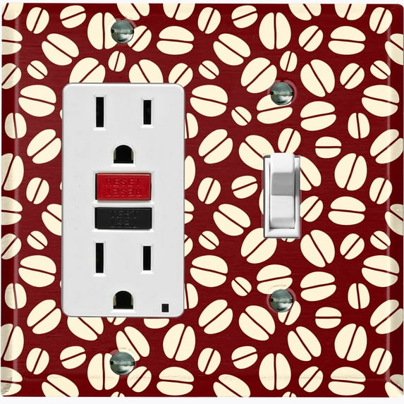 Metal Light Switch Wall Plate Outlet Cover (Coffee Espresso Mocha Bean Pattern Brown - Single Rocker Single Toggle)