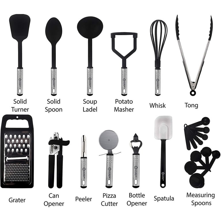 Lux Decor Collection Cooking Utensils Set-Kitchen Accessories, Nylon  Cookware Set-Kitchen Gadget Tools of Black 23 Pieces 